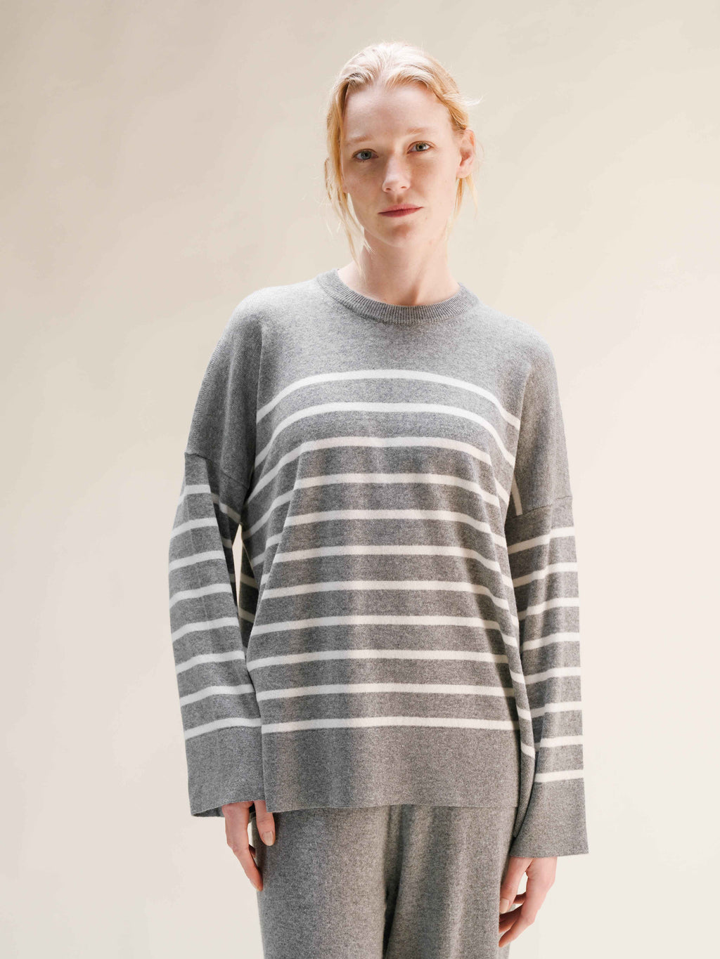 Cashmere Mix Striped Crewneck Sweater