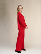 Cashmere Mix Solid Maxi V Neck with Lateral Slits