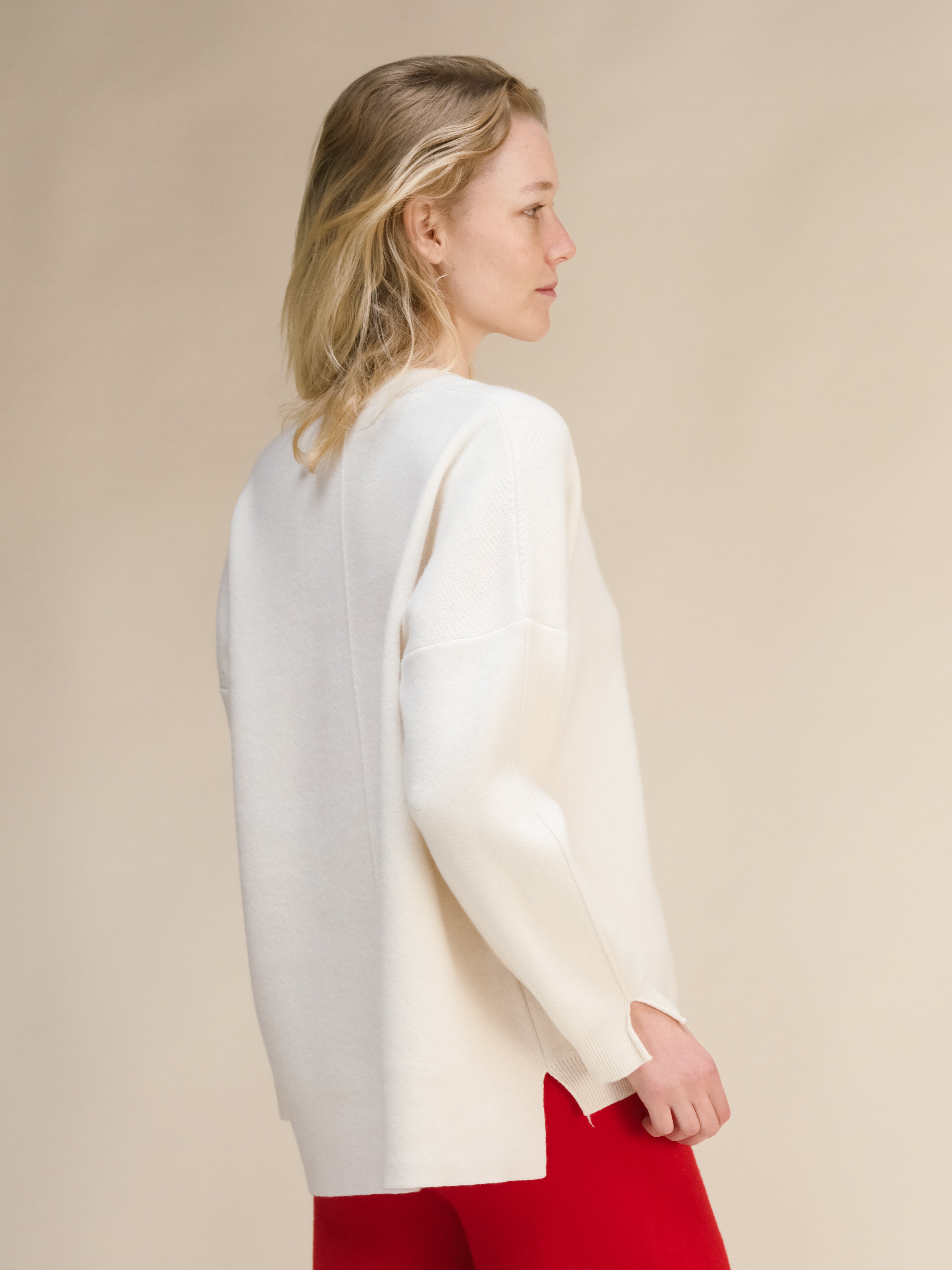 Cashmere Mix Solid Maxi V Neck with Lateral Slits