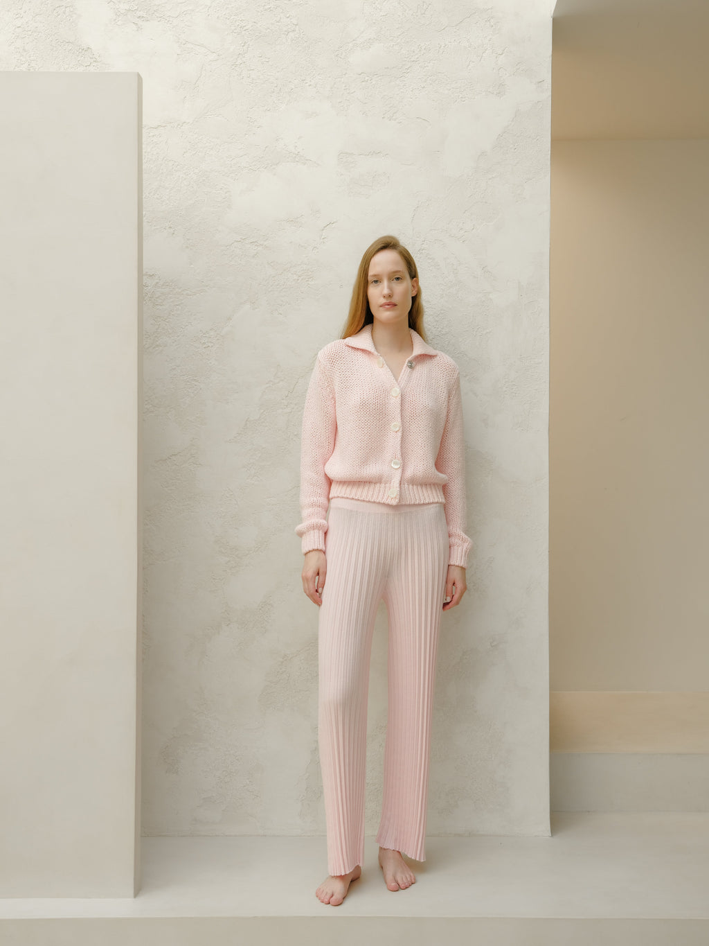 Pantaloni in cotone plissettato fine (3D-knit)