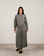 Cashmere Mix Roll-Up Cuff Crewneck Sweater