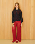 Pantaloni in cotone fine lavorati all’uncinetto a zig zag